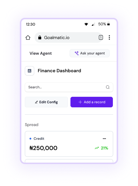 Dashboard showing expense tracking on mobile