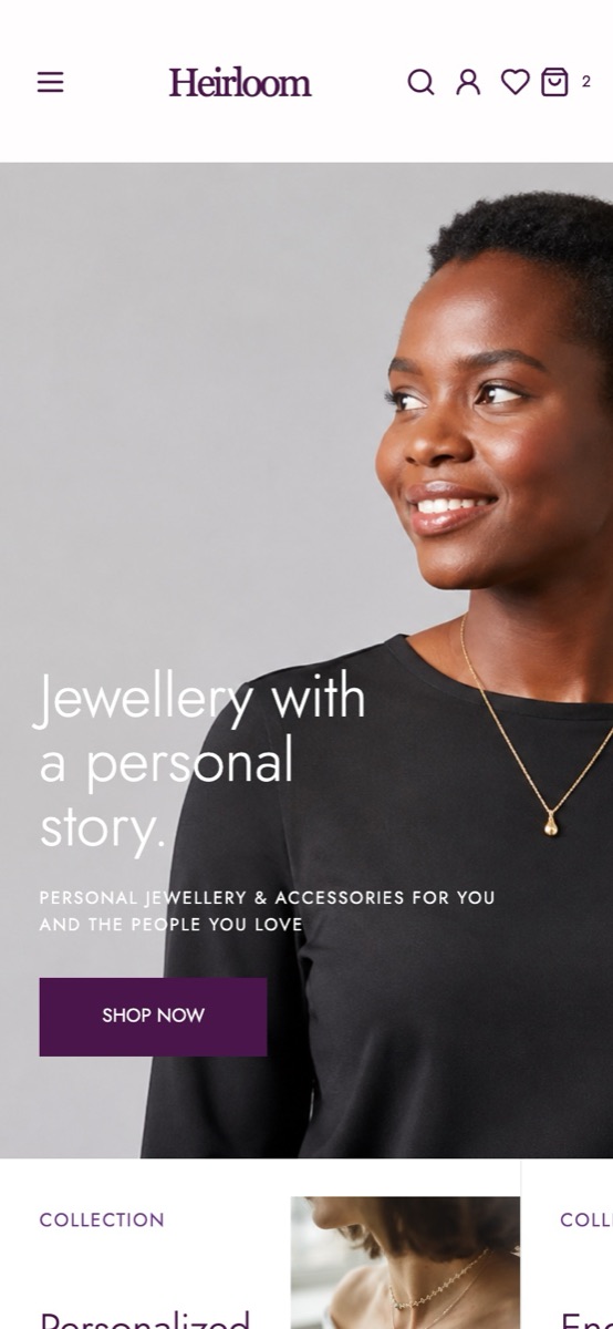 A Store Studio storefront on a phone with a portrait hero and Shop now button